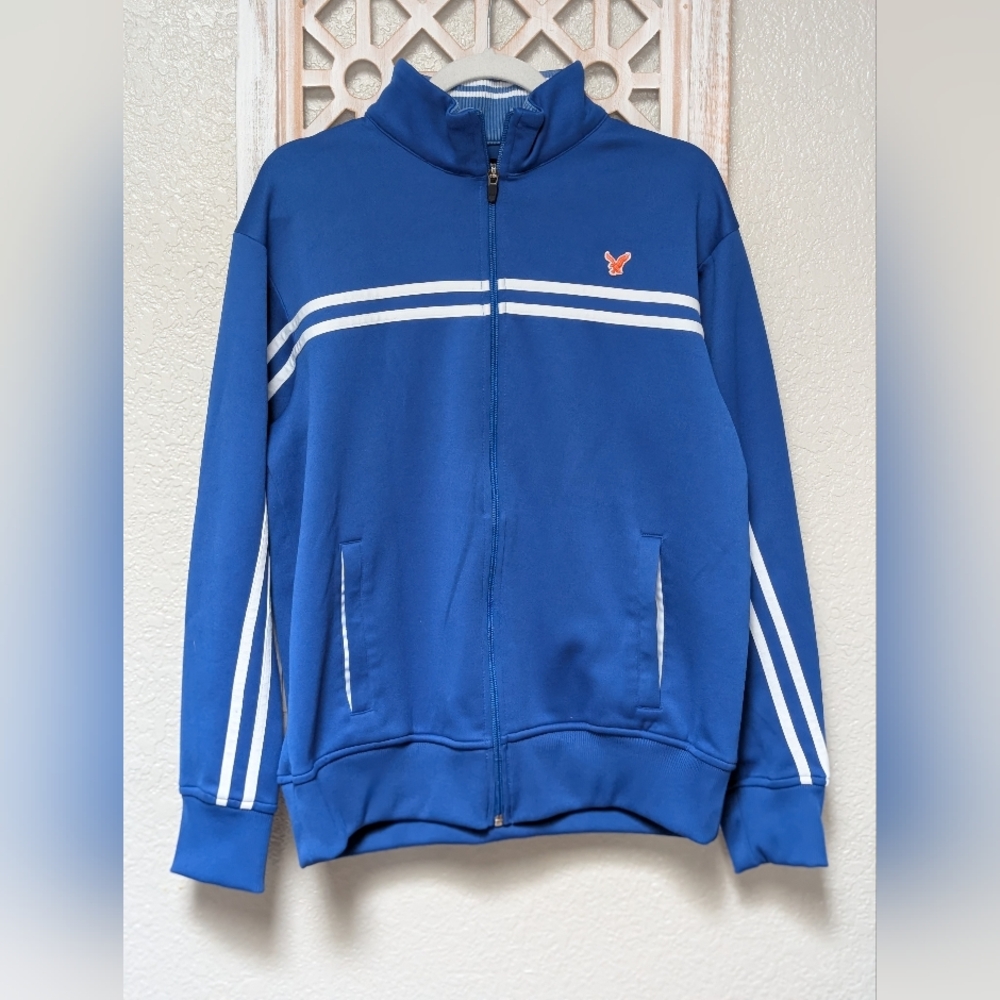 Vtg American Eagle track jacket mens medium zip up Y2K 2000's preppy academic